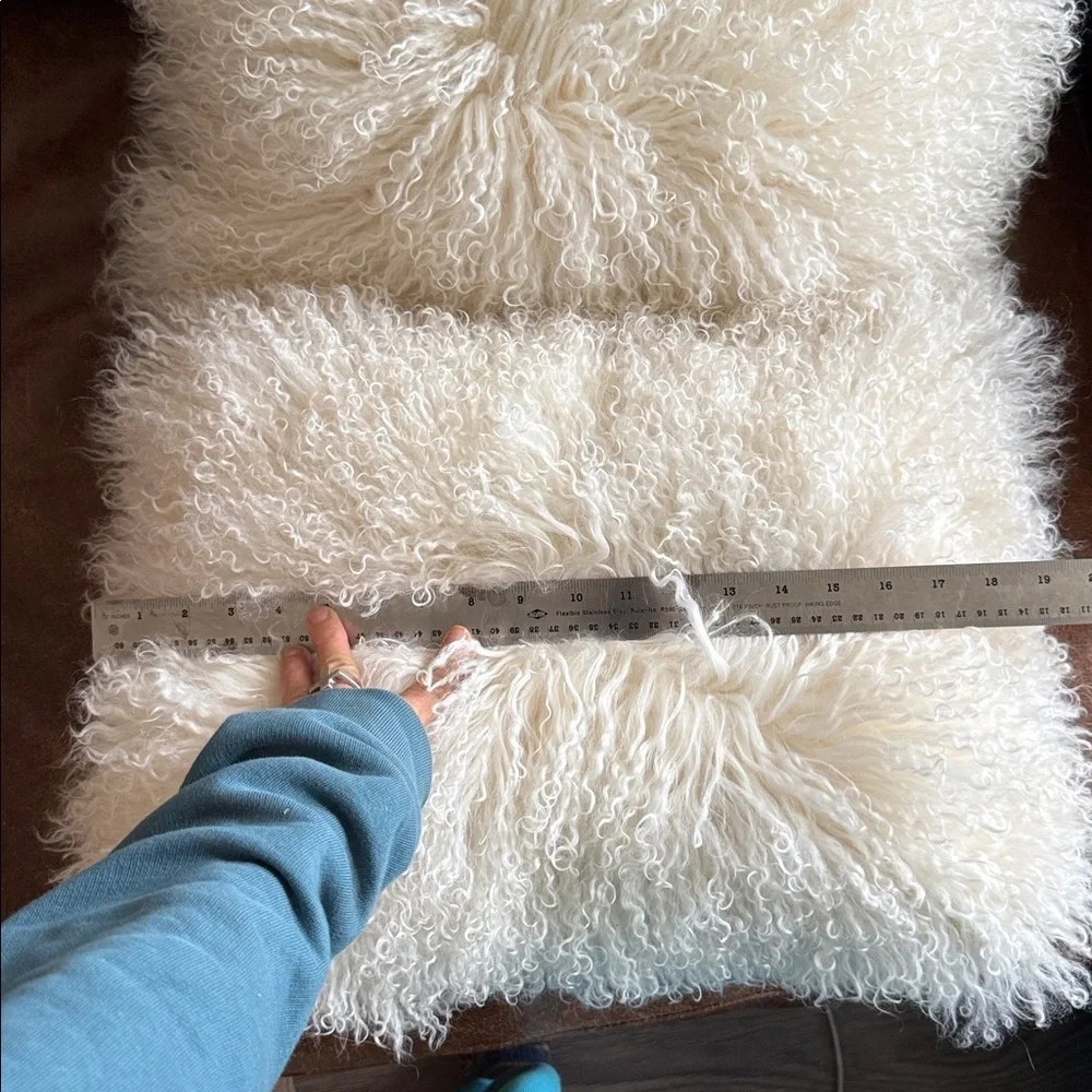 2 Mongolian lamb (Tibetan lamb) fur pillows with down filled inserts